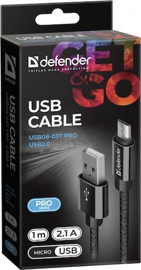 Defender Pro Braided USB 2.0 spre micro USB Cablu Negru 1m (87802) 1buc