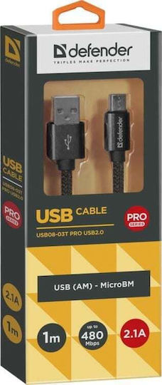 Defender Pro Braided USB 2.0 spre micro USB Cablu Negru 1m (87802) 1buc