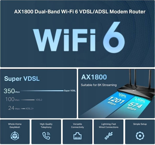 TP-LINK Archer VX1800v v1 Wireless Wi-Fi 6 cu 3 Porturi Ethernet
