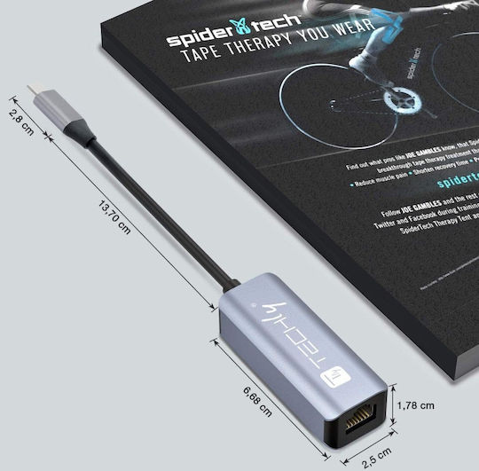 Techly Idata-usb-etgiga-ca Αντάπτορας Δικτύου USB-C με Ενσύρματη Σύνδεση Gigabit Ethernet