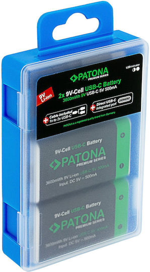 Patona Premium Επαναφορτιζόμενες Μπαταρίες 9V Li-ion 400mAh 2τμχ