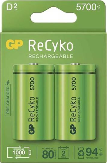 GP Batteries ReCyko Wiederaufladbare Batterien D Ni-MH 5700mAh 1.2V 2Stück