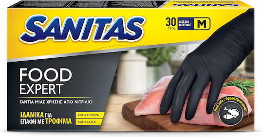 Sanitas Food Safe Гащеризони Нитрил Без прах в Черно цвят 30бр