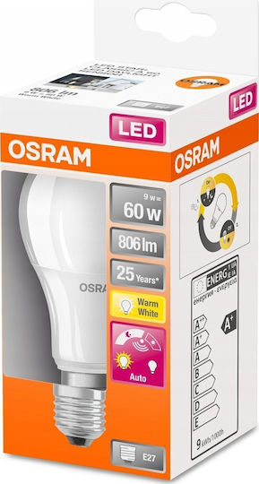 Osram LED Bulb 9W 112mm for Socket E27 and Shape A60 Warm White 806lm with Photocell