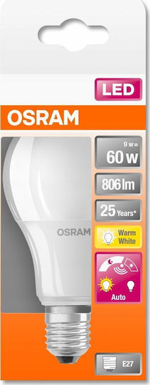 Osram LED Bulb 9W 112mm for Socket E27 and Shape A60 Warm White 806lm with Photocell