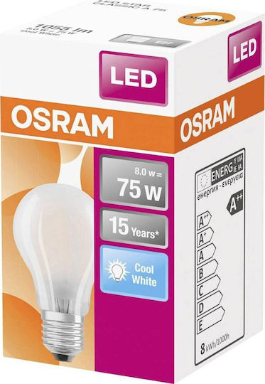 Ledvance CLA75 LED Bulb 7.5W 105mm for Socket E27 and Shape A60 Natural White 1055lm