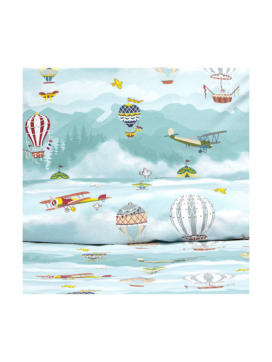 Lino Home Set Kinderbettbezug Einzel mit Kissenbezug Baumwolle Petrol 160x240cm