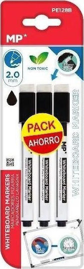 Madrid Papel Magnetic Cap Sponge Whiteboard Markers Black 3pcs