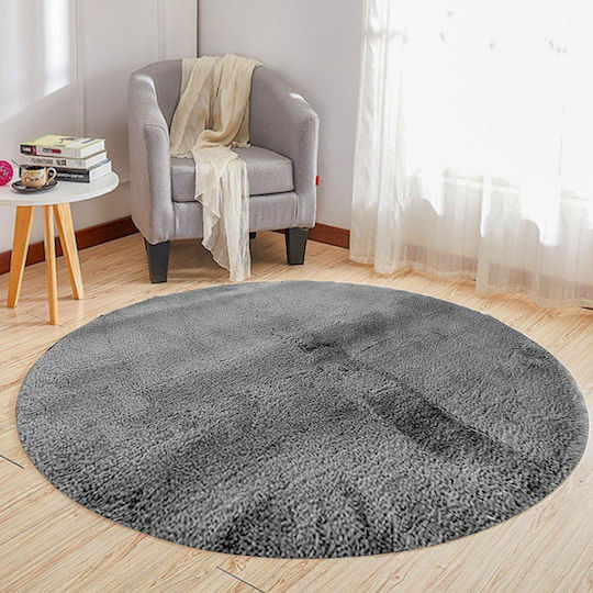 Strado Carpets Rutschfest Teppich Rund Zottelig Synthetisch,Polyester/Cotton/Leather Silver (light Grey)