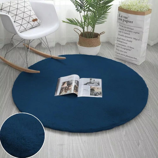 Strado Carpets Teppich Rund Synthetisch,Polyester/Cotton/Leather Dark Blue
