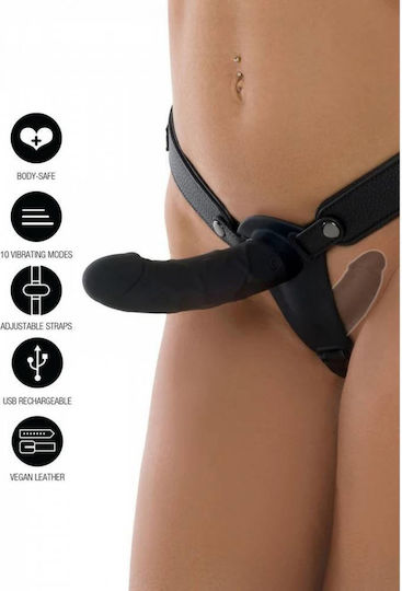 Schwarzer Doppelter Dildotyp Strap-Ons für Paare mit Gurtzeug & Kabelloser Funktion Hidden Desire Inferno Doppel Vibrator Lust Penis Strap-On Schwarz 14cm
