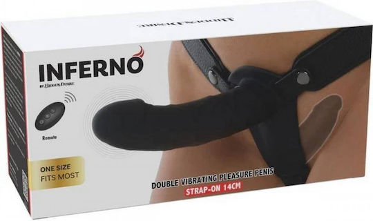 Schwarzer Doppelter Dildotyp Strap-Ons für Paare mit Gurtzeug & Kabelloser Funktion Hidden Desire Inferno Doppel Vibrator Lust Penis Strap-On Schwarz 14cm