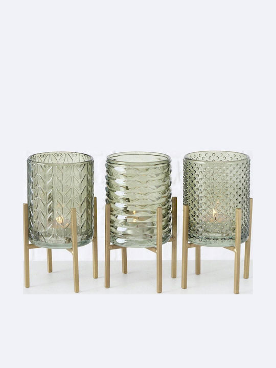 Boltze Candle Holder suitable for Tealights Glass in Green Color 8x8x8cm 1pcs