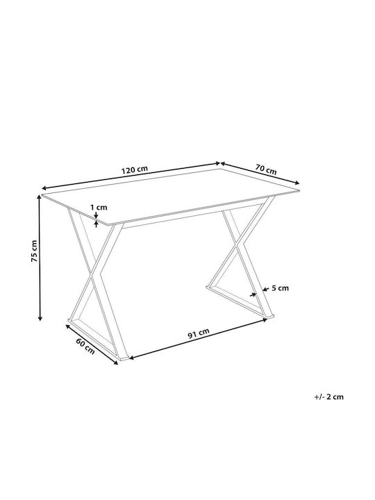 Table Kitchen Glass White With Silver 120x70cm