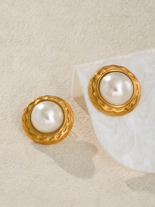 Enotia Earrings made of Steel Gold Plated with Stones & Pearls Enotia Earrings made of Steel Gold Plated with Stones & Pearls