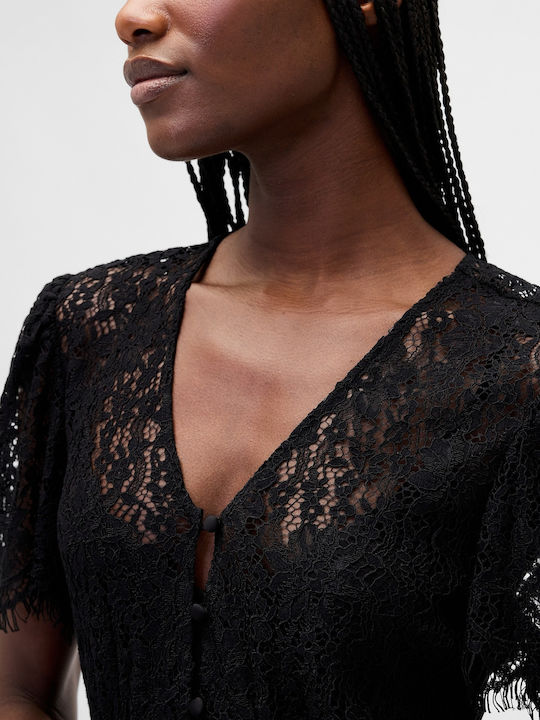 Sommer Midi Abend Hemdkleid Mit Spitze True Black