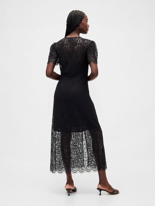 Sommer Midi Abend Hemdkleid Mit Spitze True Black