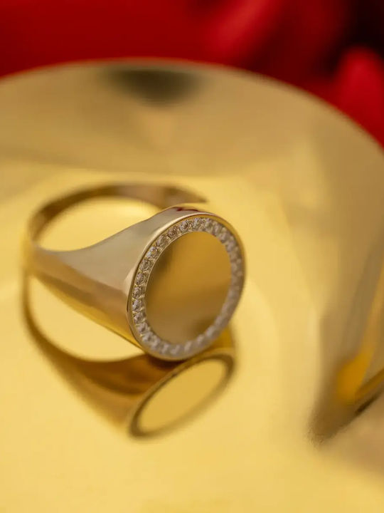 Damen Chevalier Ring mit Zirkonia aus Gold 9K