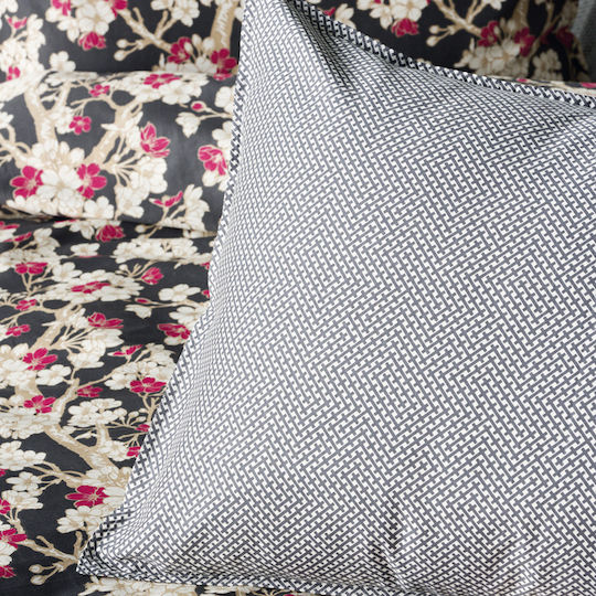 Kentia Umeko A Σετ Μαξιλαροθήκες Oxford Anthracite Grey - White 50x70εκ.