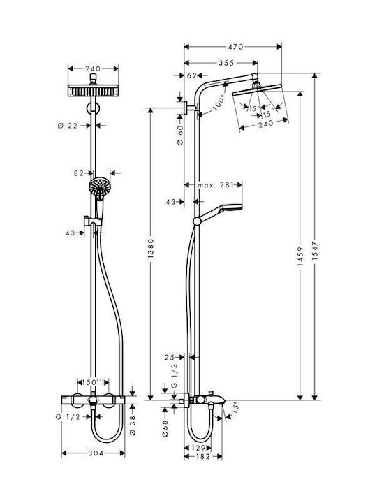 Hansgrohe Duschsäule mit Armatur 240cm Silber