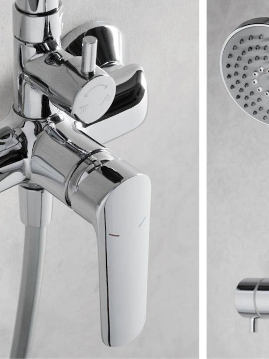 KFA Adjustable Shower Column with Bathtub Mixer 123.5cm Silver