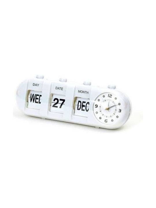 Platinet Calendar And Alarm Clock January White Tabletop Clock with Indicators with Alarm Clock White