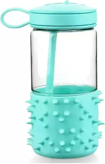 Melii Spikey Sticlă Pentru Copii Din Plastic Cu Pai Antivărsare Albastră 503ml