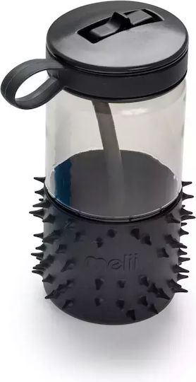 Melii Spikey Sticlă Pentru Copii Din Plastic Cu Pai Antivărsare Neagră 503ml