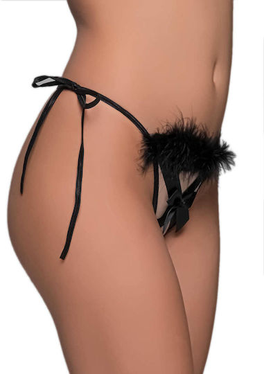 Milena By Paris G-string Feathers & Satin Strips Crotchless