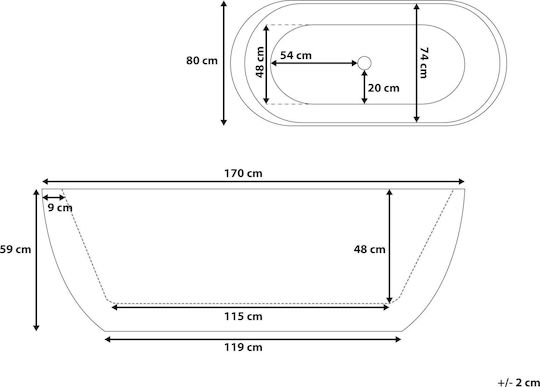 Beliani 60060 Freistehende Acryl Badewanne 170x80cm Beliani 60060 Freistehende Acryl Badewanne 170x80cm