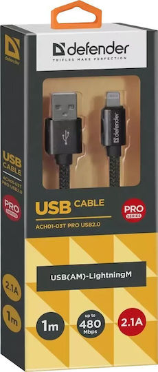 Defender USB-A to Lightning Cable Μαύρο 1m (87808)