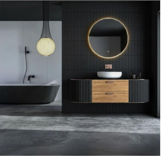 Modernhome Στρογγυλός Καθρέπτης Μπάνιου Led Αφής από Μέταλλο 80x80cm