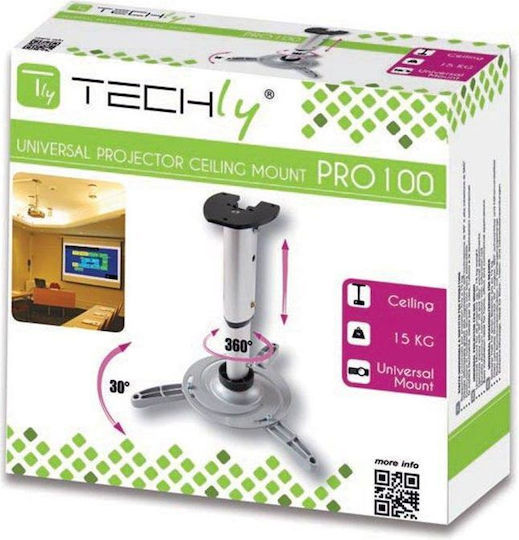 Techly Βάση Projector Οροφής ICA-PM-102 με Μέγιστο Φορτίο 15kg Ασημί