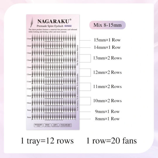 Nagaraku Premad Wings Spire Lash 0.07c Mix 8-15mm