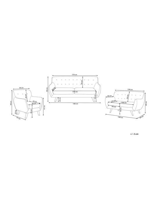 Living Room Furniture Set 3-Seater & 2-Seater & Armchair Gray