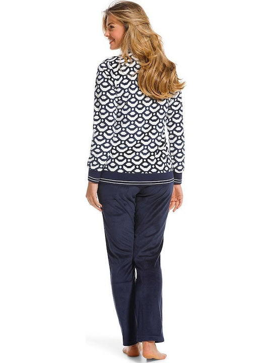 Pastunette Winter Damen Pyjama-Set White-Blue