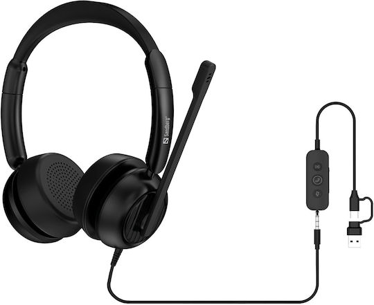 Sandberg 3in1 Office Headset Pro ENC On Ear Multimedia Ακουστικά με μικρόφωνο και σύνδεση USB-A / USB-C