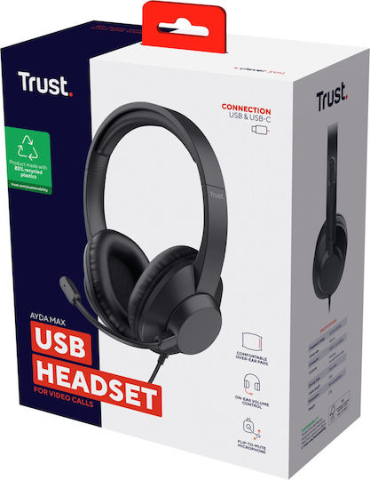Trust Ayda Max On Ear Multimedia Ακουστικά με μικρόφωνο και σύνδεση USB-A / USB-C
