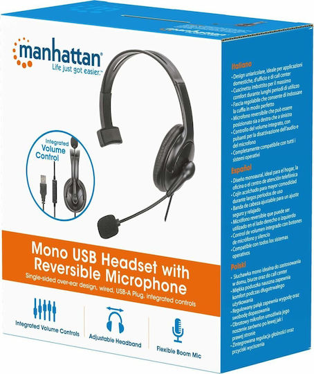 Manhattan Mono USB Headset On Ear Multimedia Ακουστικά με μικρόφωνο και σύνδεση USB-A