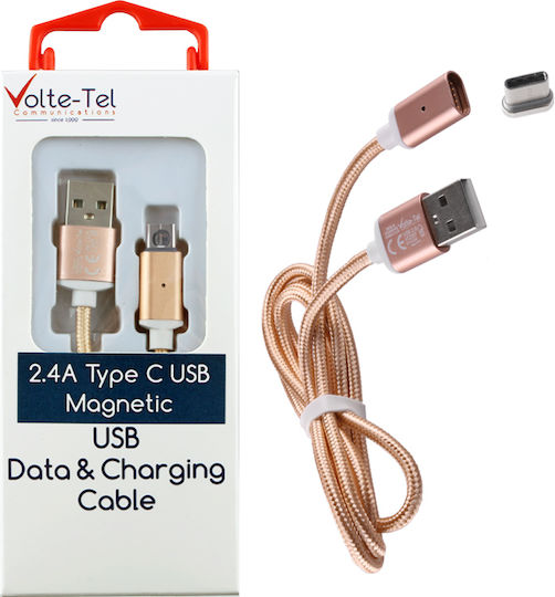 Volte-Tel VCD08 Braided / Magnetic USB 2.0 Cable USB-C male - USB-A Μπεζ 1m 8202001