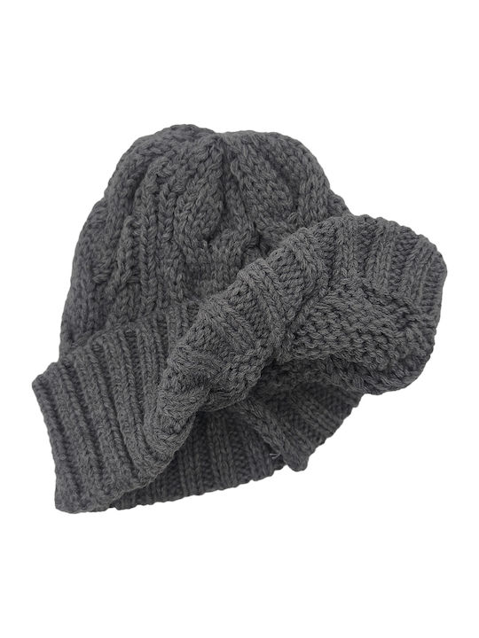 Beanie Unisex Σκούφος με Πλεξούδες σε Γκρι χρώμα
