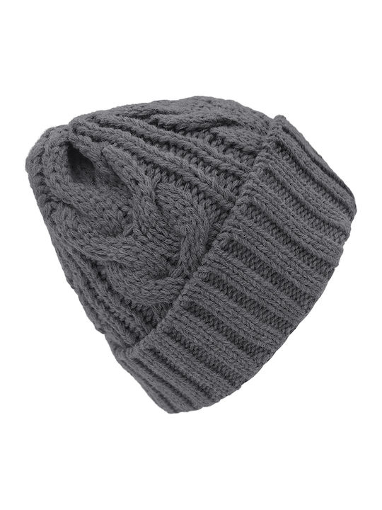 Beanie Unisex Σκούφος με Πλεξούδες σε Γκρι χρώμα