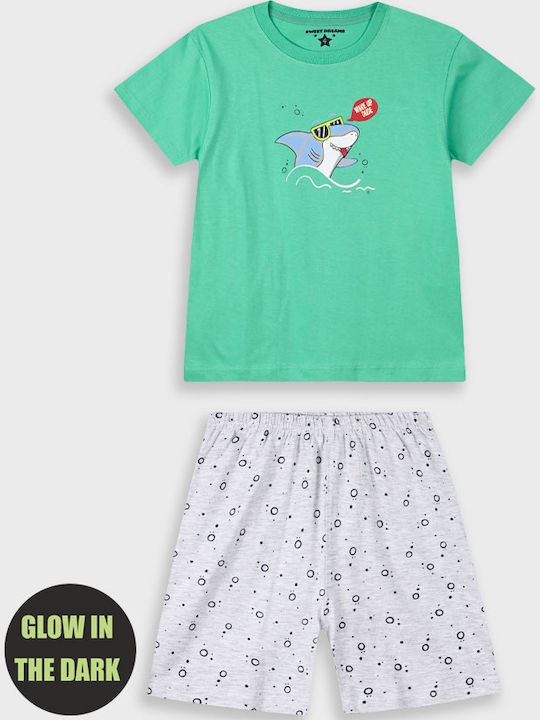Energiers Kids' Pajamas Summer Multicolored Shark Glow In The Dark