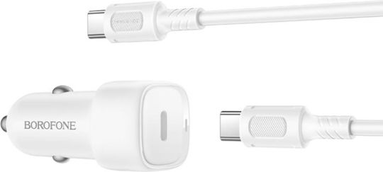 Borofone Auto-Ladegerät 20W 3A Schnellladung mit einem Anschluss: 1xType-C mit Kabel Typ-C,TC-TC Weiß Farbe