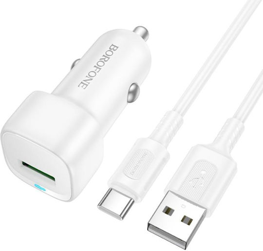 Borofone Auto-Ladegerät 18W 3A Schnellladung mit einem Anschluss: 1xUSB mit Kabel Typ-C,TC-TC Weiß Farbe