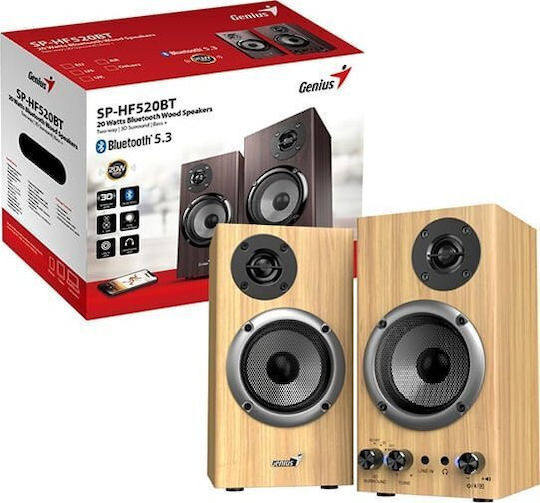Genius SP-HF520BT Aktive Lautsprecher mit Bluetooth 20W Kiefernholz