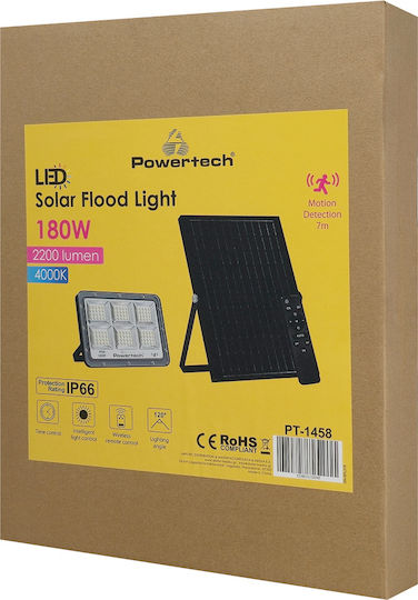 Powertech Waterproof Solar LED Flood Light 180W Natural White 4000K With Motion Sensor And Remote Control IP66