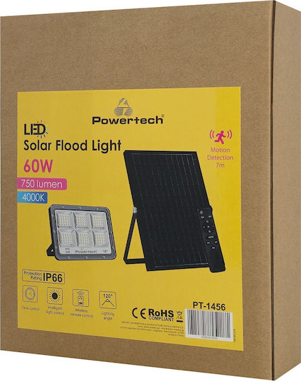 Powertech Waterproof Solar LED Flood Light 60W Natural White 4000K with Remote Control IP66