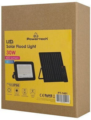 Powertech Wasserdichter Solar LED Flutlichter 30W Natürliches Weiß 4000K mit Bewegungssensor und Fernbedienung IP66