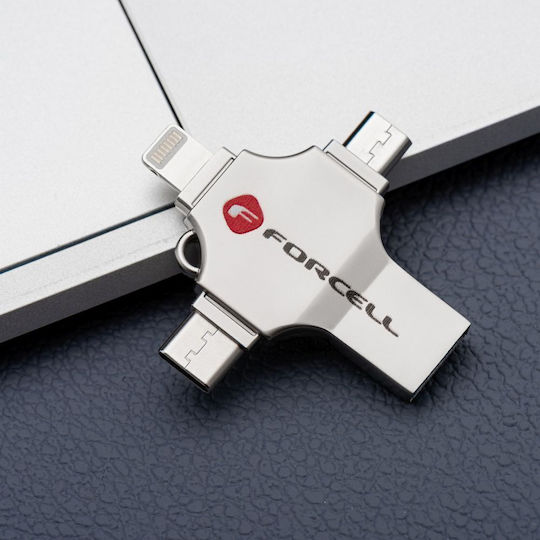 Forcell 16GB USB 3.2 Stick mit Verbindung Blitzschlag,USB-A & USB-C Silber